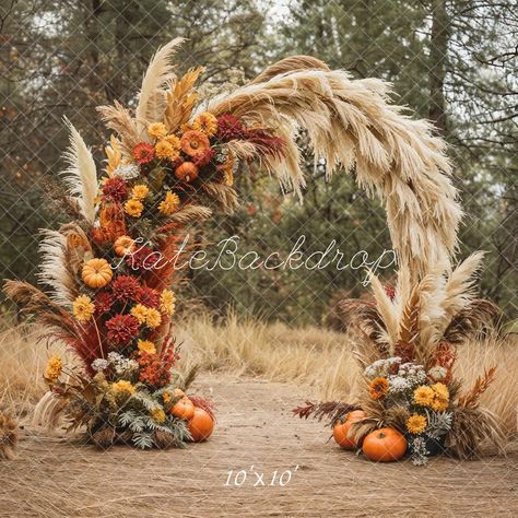 Kate Fall Boho Floral Arch Backdrop Designed by Emetselch Easy Thanksgiving Photo Backdrop, Fall Floral Decorations, Halloween Wedding Backdrop, Boho Fall Garland, Fall Rustic Wedding Decor Centerpieces, Fall Harvest Wedding Theme, Arches For Weddings Ceremony, Fall Floral Arch, Classroom Thanksgiving Decorations