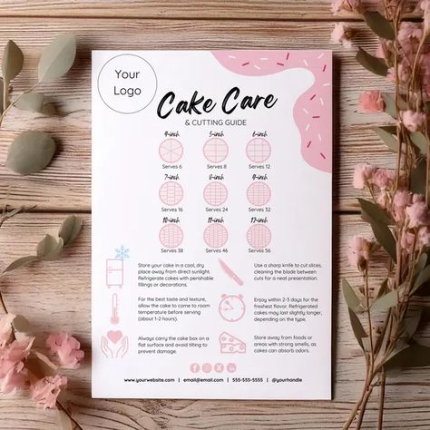 DraftZeroDesigns - Etsy Cake Care Instructions Card, Cake Care Card, Cakes Aesthetic, Cake Business Cards, Home Bakery Business, Business Printables, Cake Sizes, Cake Business, Bakery Business