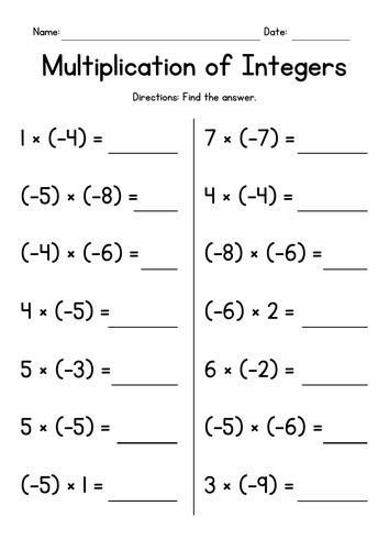 multiplication and division of integers worksheets Multiplication Of Integers, Adding Integers Worksheet, Multiplying Integers, Negative Numbers Worksheet, Multiplying And Dividing Integers, Math Worksheets For Kids, Dividing Integers, Literal Equations, Multiplication Worksheet