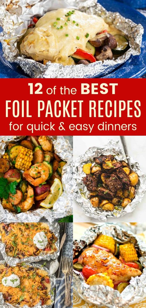 12 of the Best Foil Packet Recipes for Quick and Easy Dinners Foil Packet Recipes, Vegan Grill, Tin Foil Dinners, Campfire Meals, Steak Shrimp, Foil Pack Dinners, Foil Packet Dinners, Foil Pack Meals, Foil Dinners