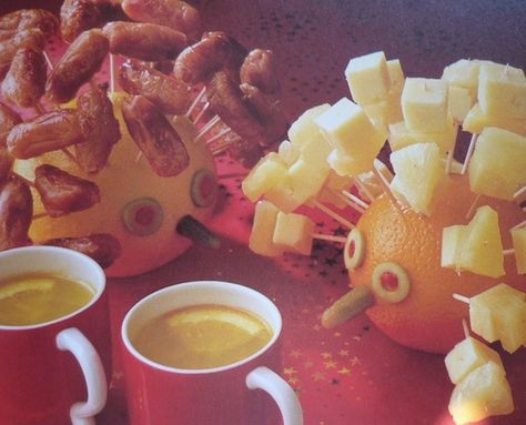 Orange cakes! 70s Buffet Food, 1970s Dinner Party, 1970s Snacks, Childrens Party Food Buffet, Cheese Hedgehog, 70s Party Food, 80s Party Food, Retro Party Food, 80s Party Foods