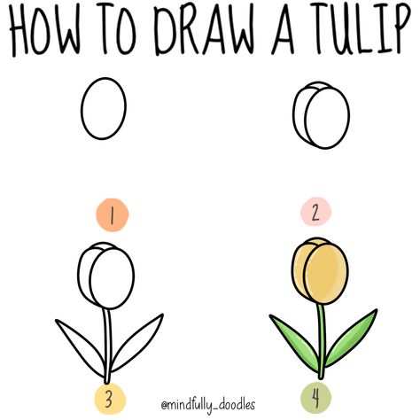 Small Flower Doodles, Draw A Tulip, Flower Drawing For Kids, Draw Doodles, Tulip Drawing, Flower Doodle, Cute Easy Doodles, Wallpaper Hp, Doodle Pages