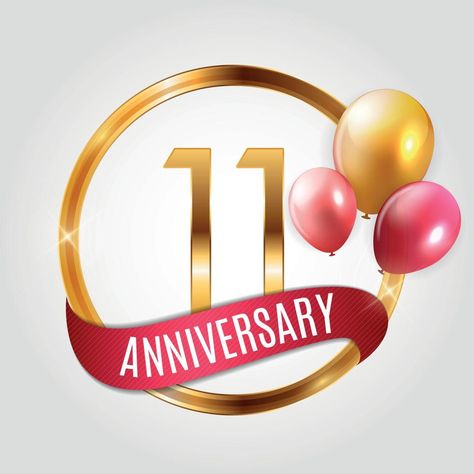 Template Gold Logo 11 Years Anniversary with Ribbon and Balloons Vector Illustration 11 Anniversary, 11 Year Anniversary, Anniversary Banner, Background Images For Editing, 11th Anniversary, Anniversary Logo, Anniversary Cake, Gold Logo, Year Anniversary