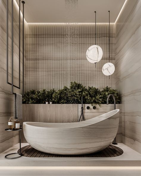 Jacuzzi Bathroom, Luxurious Bathtubs, Japandi Interior Design, Freestanding Tub Faucet, Bathroom Design Layout, Deco Bathroom, Washroom Design, Bathtub Design, Bathroom Plants