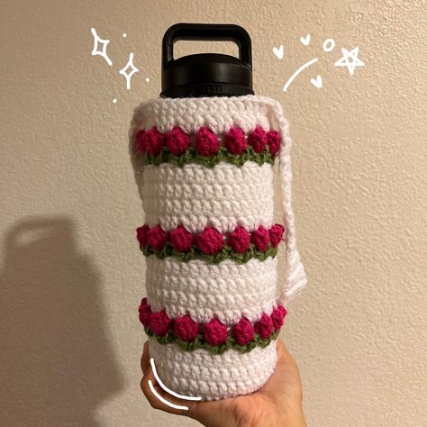 Crochet Tumbler Cover, Tumbler Holder Crochet, Tulip Water Bottle Holder, Crochet Tumbler Holder, Bottle Bag Crochet, Crochet Tumbler, Lamp Crochet, Crochet Bottle Cover, Crochet Water Bottle Holder