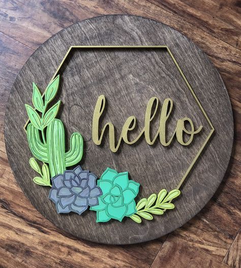 Diy Welcome Sign Wood, Diy Welcome Sign, Welcome Sign Wood, Cactus Wood, Laser Crafts, Woodworking Business Ideas, Glowforge Ideas, Illustrator Design Tutorial, Carved Wood Signs