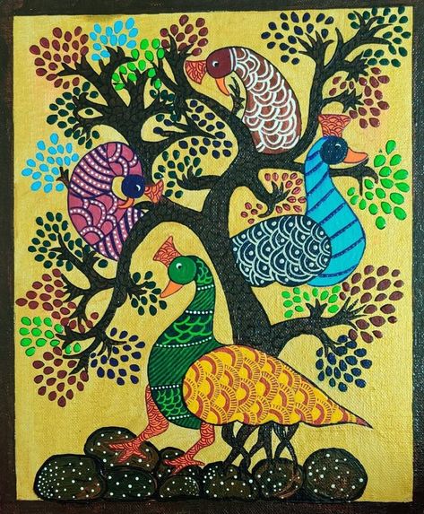 Theartlifegallery- Gond Paintings are a form of folk or tribal art practiced in Madhya Pradesh. It is believed that seeing a good image brings lots of good luck. For the same reason Gond tribal paintings are made on various festivals, rituals, and monsoon. #GondArt #tribalart #tribaartist #monsoonseason #theartlifegallery www.theartlifegallery.com Godna Art, Mugal Motif, Gonda Art, Madhubani Patterns, Hindi Activity, Gond Art, Gond Painting, Kalamkari Painting, Pichwai Paintings