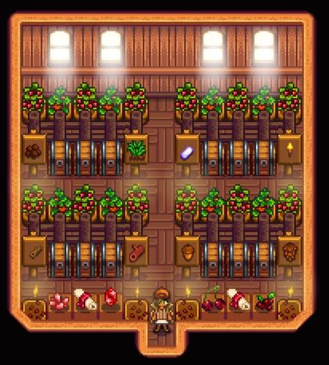 Stardew Valley - Storage Room Stardew Valley Shed Storage, Stardew Valley Storage Layout, Stardew Storage Layout, Storage Stardew Valley, Stardew Valley Storage Shed Design, Stardew Valley Storage Ideas, Stardew Valley Storage Shed Layout, Storage Shed Stardew Valley, Greenhouse Layout Stardew Valley