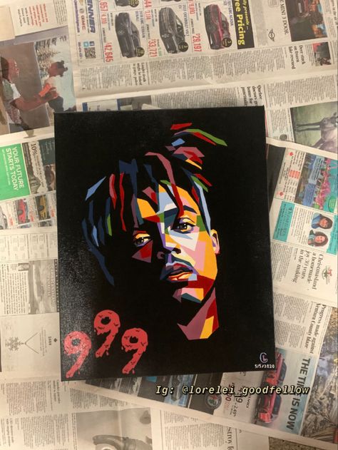 Juice World Paintings Canvas, Juicewrld Painting, Juice Wrld Painting Canvas Easy, Juicewrld Art, 999 Painting, Juice Wrld Painting, Formal Coolers, Wrld 999, Rapper Art