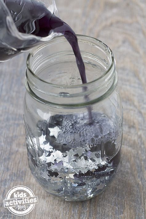 Galaxy Glitter Jar, Glitter Jars Diy How To Make, Galaxy Jars Diy For Kids, Universe In A Jar, Bear 2nd Birthday Party, Diy Glitter Jar, Church Camp Crafts, Eclipse Craft, Galaxy In A Jar