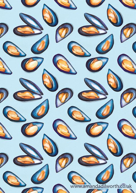 Mussels watercolour Pattern on Behance Watercolour Pattern, Watercolor Pattern, Pottery Painting, Colored Pencils, Pattern Design, Pop Art, Collage, Pattern, Pins