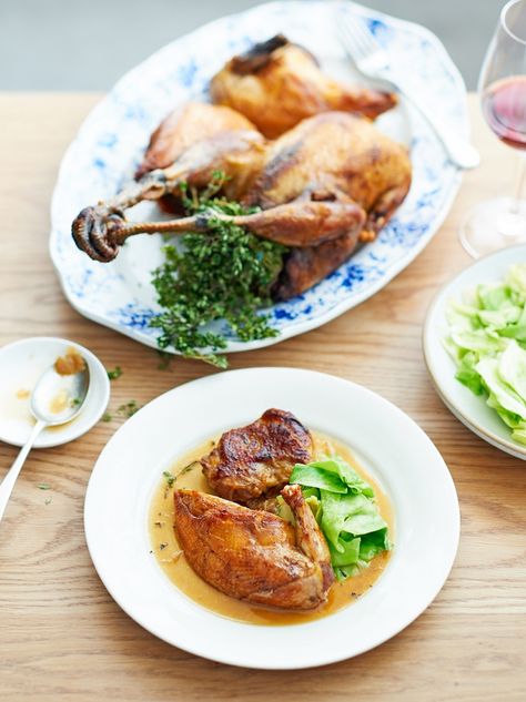 Whole roasted pheasant | Jamie Oliver Roasted Pheasant, Bone Recipes, Roast Pheasant, Homemade Fish And Chips, Pheasant Recipes, Quail Recipes, Bird Recipes, Hp Sauce, British Cooking