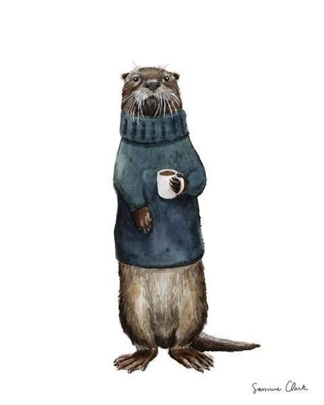 Otter Drawing, Otter Tattoo, Otter Illustration, Otter Art, Illustration Kunst, River Otter, Sea Otter, Arte Animal, Christmas Illustration