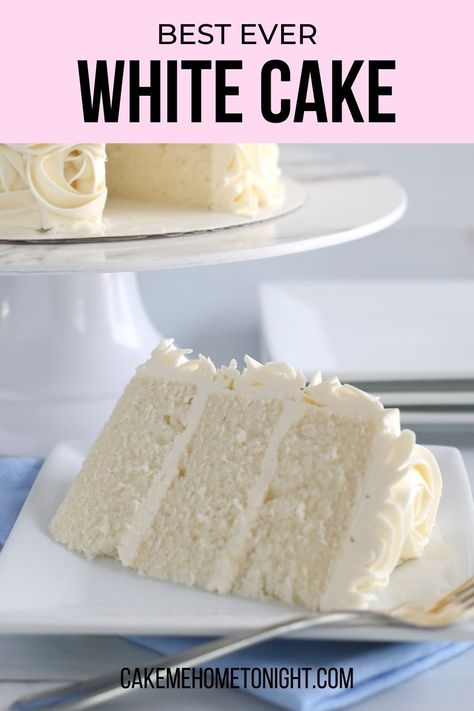 Classic White Cake is light and fluffy, but also stays moist. This easy recipe is the perfect white cake that pairs well with vanilla buttercream frosting! White Cake With Whipped Cream Frosting, Super Moist Vanilla Cake Recipe, Icing For White Cake, White Cakes Birthday, Dense White Cake, The Best White Cake Recipe Ever, White Cake Recipes, Perfect White Cake Recipe, Best White Cake