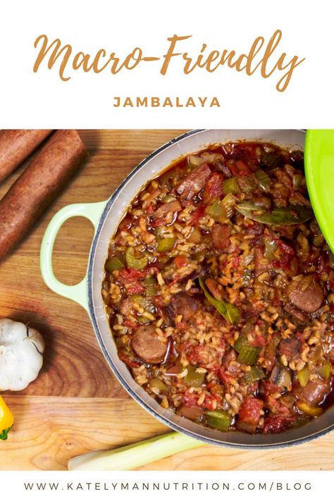 Add a little spice to your life with this low calorie chicken sausage Cajun Jambalaya recipe. You'll love adding this to your macro plan! This is easy to fit your macros in and simplify your meal prep. Healthy recipes can be delicious - Make a big pot of it and eat it all week long. #iifym #katelymannutrition #macroeating #macrotracking #trackingmacros #weightloss #healthgoals Cajun Jambalaya Recipe, Jambalaya Recipe Healthy, Healthy Jambalaya, Cajun Jambalaya, Tracking Macros, School Fair, Jambalaya Recipe, Macro Friendly Recipes, Green Eating