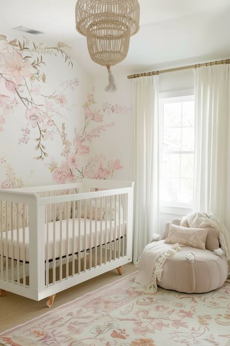 nursery ideas baby room baby nursery neutral baby nursery baby room newborn room baby room design baby nursery Bridgerton Nursery Ideas, Elegant Nursery Girl, Pastel Nursery Ideas, Nursery Room Wallpaper, Pink Nursery Wallpaper, Luxury Baby Room, Elegant Nursery, Baby Polo, Baby Nursery Inspiration