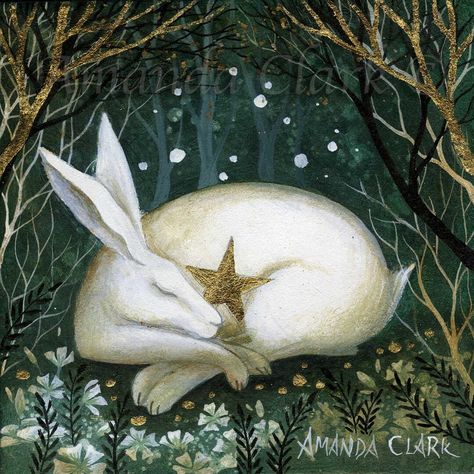 Blackbird Art, Amanda Clark, Hare Art, Clark Art, Whimsical Artwork, Rabbit Art, Bunny Art, Fairytale Art, Art Et Illustration