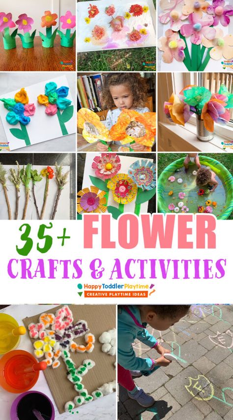 35 Fun Flower Crafts and Activities for Kids - Happy Toddler Playtime Flower Birthday Party Crafts, Garden Themed Activities For Toddlers, Flower Themed Birthday Party Activities, Wildflower Crafts For Kids, Flower Theme Preschool Activities, Flower Party Games, Flower Projects For Kids, Flower Crafts For Kids Preschool, Preschool Flower Activities