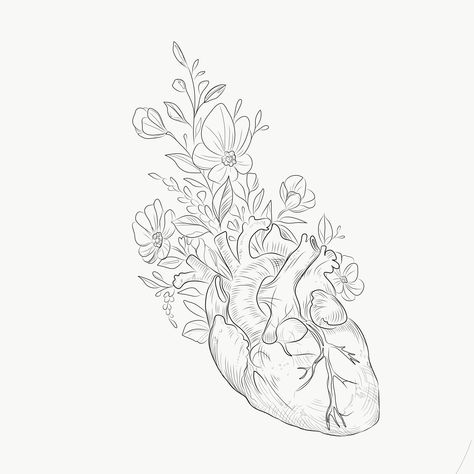 Heart flowers tattoo drawing fine line Fine Line Skeleton Tattoo, Heart Flower Tattoo, Central Line, Scripture Doodle, Goddess Tattoo, Skeleton Tattoos, Line Flower, Heart Tattoo, Line Tattoos