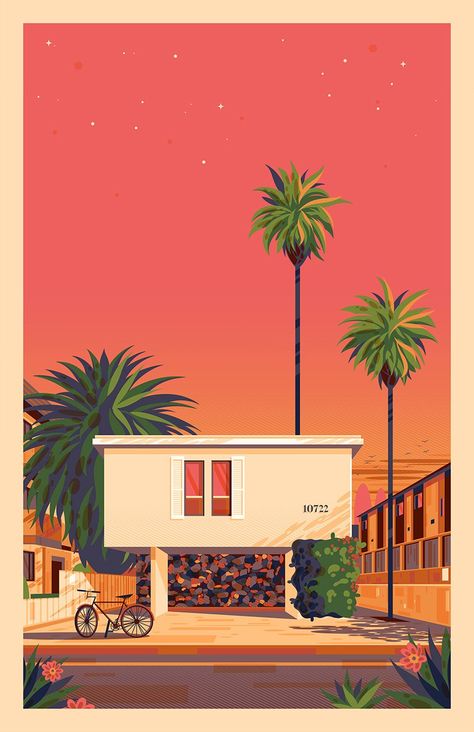 george townley conveys his admiration for LA through colorful illustrations George Townley, Colour Swatches, House Illustration, Art Et Illustration, Architecture Illustration, Flat Illustration, Retro Art, Photo Inspo, Vintage Travel