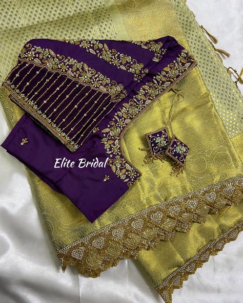 Customised Engagement Full Floral Work With Net and Customised Tussles 💜🪻 Saree Stone Work 🤩 Aari Blouse Net Design, Net Aari Work Blouse Designs Full Hand, Net Maggam Work Blouse Designs, Full Work Blouse Designs, Simple Maggam Blouse Designs, Simple Maggam Designs, Bridal Blouse Embroidery Designs, Maggam Work Designs Latest, Wedding Saree Blouse Designs Latest