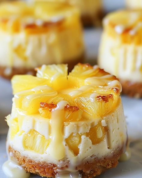 Pineapple Treats For Party, Christmas In July Baked Goods, Mini Upside Down Pineapple Cheesecake, Mini Pineapple Cheesecake, Mini Pineapple Upside Down Cheesecake, Recipes Tower, Avani Recipes, Optimal Recipes, Minnie Cakes