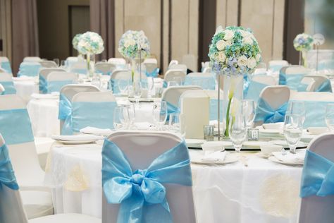 Sky blue themed wedding decoration. Sky Blue And White Wedding Decorations, Sky Blue Wedding Decorations, Blue And White Wedding Decorations, Sky Blue And White Wedding, Sky Blue Wedding Theme, Light Blue Wedding Decorations, Tiffany Blue Wedding Decorations, Sky Blue Wedding, Pastel Blue Wedding