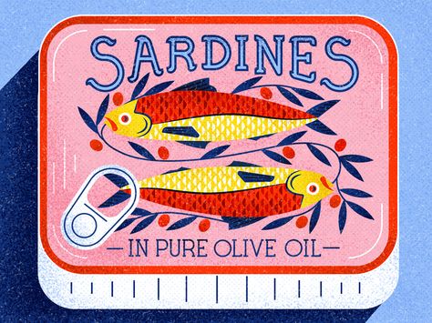 Dribble sardines Illustration Design Graphique, Creativity Ideas, Etiquette Vintage, Vintage Packaging, Arte Inspo, Art Et Illustration, Food Illustrations, Art Plastique, Graphic Design Illustration