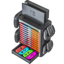 Storage tower allows you to organize all your games and accessories in one corner. LARGE STORAGE - Display your Nintendo switch with your 10 favorite games and 4 controllers. Can hold x-box x controller, Nintendo pro controller, or joy-con. Nintendo Switch Storage, Nintendo Room, Switch Storage, Menu Stand, Gamecube Controller, Nintendo Switch Case, Game Storage, Nintendo Switch Accessories, Console Organization