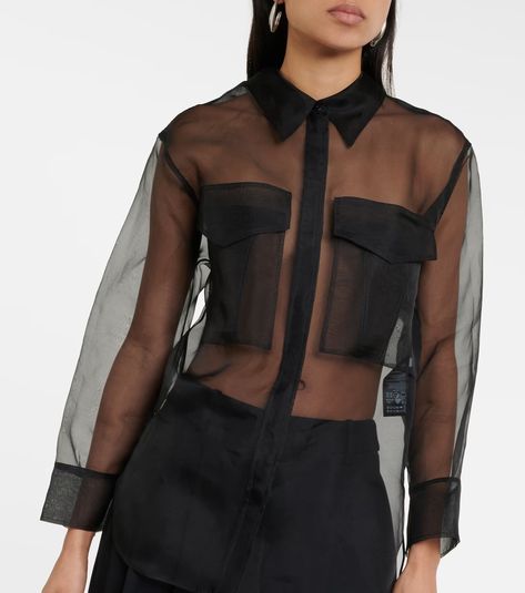 Sheer Opulence silk organza shirt in black - Dorothee Schumacher | Mytheresa Transparent Shirt Outfit, Luxury Elegant Sheer Shirt, Luxury Sheer Chic Blouse, Sheer Blouse Outfit, Sheer Shirt Outfits, Ww Inspiration, Black Sheer Oversized Shirt, Sheer Black Silk Blouse, Luxury Sheer Organza Top