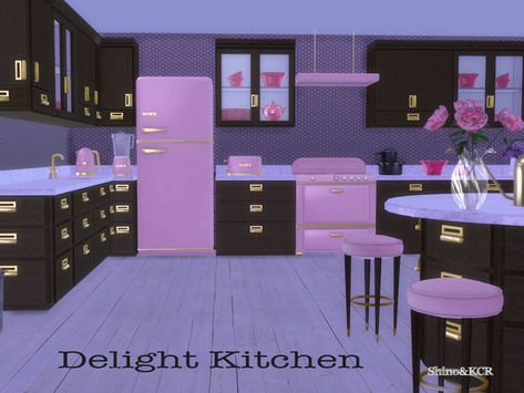 Sims 4 Pink Kitchen, Black Sims 4 Cc Furniture, Sims 4 Cc Furniture Living Room Clutter, Sims 4 Furniture Cc Kitchens, Sims 4 Cc Kitchen Set, Sims 4 Kitchen Cabinets, Purple Dresser, Sims 4 Cc Furniture Living Rooms, Furniture Cc