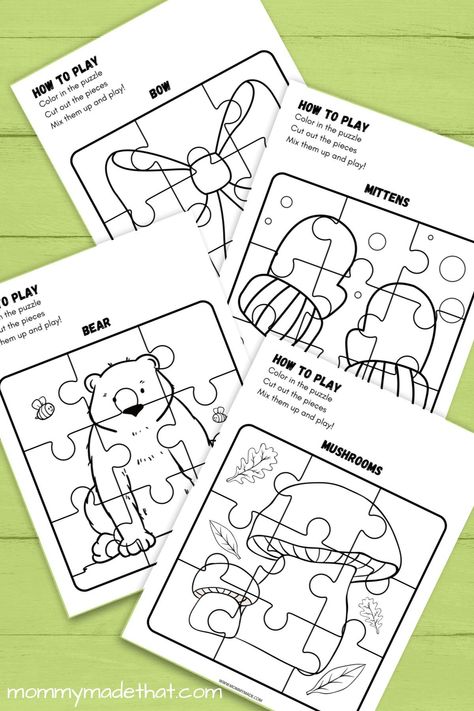 These printable coloring puzzles make for fun puzzle coloring pages! Print out the puzzles and let the kids color, cut and assemble them! Rainbow Puzzle Printable, Puzzle Coloring Pages, Puzzle Activity For Kids, Letter Puzzles Free Printable, Puzzle Crafts For Kids, My Family Art And Craft Preschool, Kids Puzzles Printable, Puzzle Activities For Kids, Puzzle Worksheets For Kids