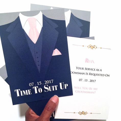 Groom's wedding party attendee invitation cards in wedding colors Navy and ballet slipper pink. Time to Suit Up, Will you be my Best Man? and Will You Be My Groomsman? What a great way to ask your boys to join you on your special day fellas! Barney Himym, Groomsman Invite, Wedding Dress Invitations, Wedding Colors Navy, Asking Groomsmen, Be My Best Man, Groomsman Proposal, Groomsmen Ideas, Bridesmaids Proposal