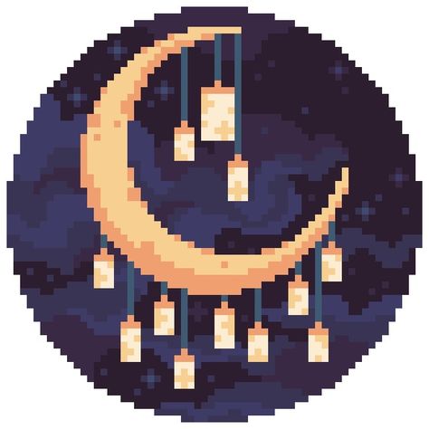 Notion Pixel Art, Crescent Moon Pixel Art, Beginner Pixel Art, Witchy Pixel Art, Sun Pixel Art, Pixel Art Items, 64x64 Pixel Art, Aesthetic Cross Stitch, Notion Icons Aesthetic