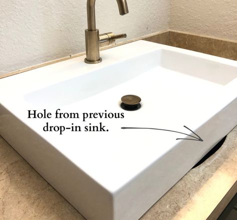 24 hr. Bathroom Makeover - Sawdust 2 Stitches Bathroom Drop In Sink, Replacing Bathroom Countertop, Seashell Sink Makeover, Bathroom Sink Upgrade, Shell Sink Makeover, Replacing Bathroom Sink, Replace Bathroom Countertop, Drop In Sink Bathroom, Diy Vessel Sink