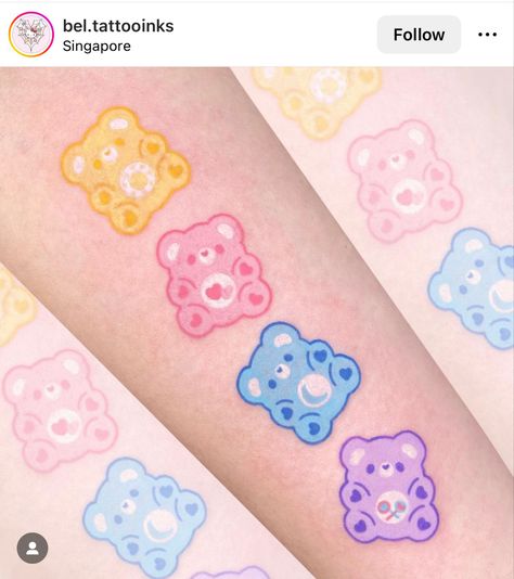 Kawaii Tattoos, Pastel Tattoo, Care Bear Tattoos, Japan Tattoo Design, Sanrio Cartoon, Bear Tattoos, Kawaii Tattoo, Bff Tattoos, Doodle Tattoo