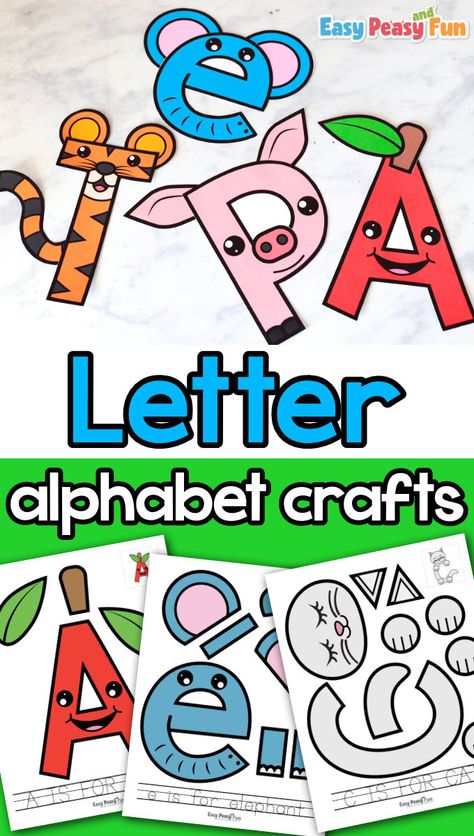 Dive into the world of letters with our charming Printable Alphabet Letter Crafts activity (uppercase and lowercase letter included), perfect for alphabet learning for kindergarten and preschool children! This unique alphabet craft for kids approach encourages letter recognition and creativity while honing fine motor skills and artistic expression. Letter T Crafts, Letter K Crafts, Letter H Crafts, Letter H Activities, Letter I Crafts, Letter S Crafts, Alphabet Activities Kindergarten, Alphabet Crafts Preschool, Alphabet Letter Crafts