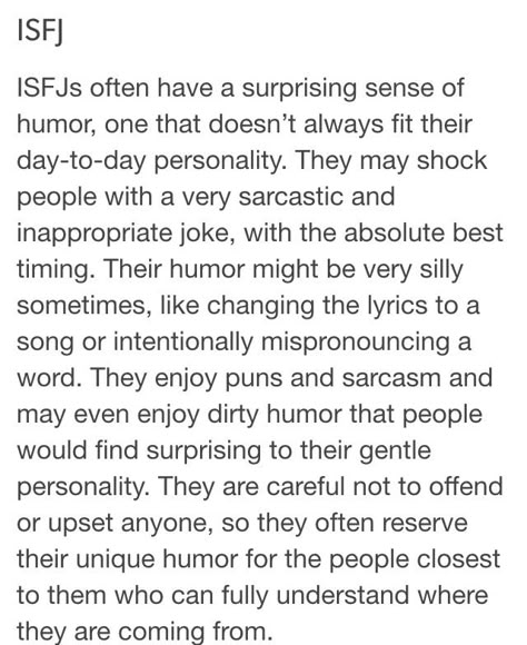 ISFJ's humor yes that's me Isfj Girlfriend, Isfj Boyfriend, Isfj Personality, Introverted Sensing, Personality Psychology, Myers Briggs Personality Types, Myers–briggs Type Indicator, Infj Personality, Myers Briggs Type