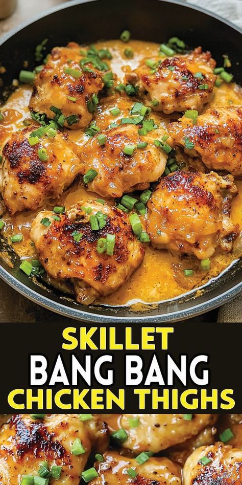 🔥 Craving something delicious? Try these Skillet Bang Bang Chicken Thighs – juicy, tender, and packed with a sweet and spicy bang bang sauce that will leave your taste buds begging for more! 🍗

Ready to make dinner extraordinary? Save this Pin and try it tonight! 👉 Don't forget to share your delicious results with us! 🍽️

#BangBangChicken #SkilletChicken #ChickenThighs #EasyDinner Bang Bang Chicken Recipe, Bang Bang Sauce, Bang Bang Chicken, Golden Chicken, Chicken Recipes Boneless, Sriracha Chicken, Boneless Chicken Thigh Recipes, Work Meals, Boneless Skinless Chicken Thighs