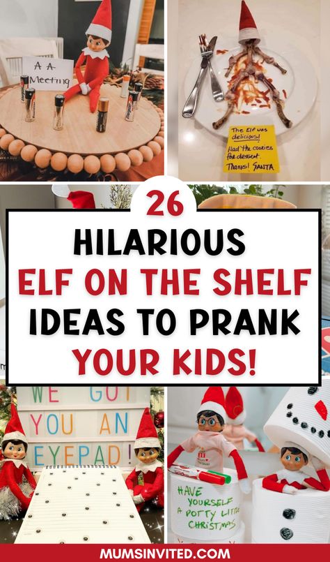 Looking for funny Elf on the Shelf ideas that are quick & easy for kids of all ages? Perfect for toddlers, older kids, adults or teens in the classroom! Set up two mischievous elves ziplining across the bathroom or creating a candy cane mess with reindeer. Add a Grinch-inspired twist with pranks like snowman poop or elves reading jokes. These simple but hilarious elf ideas are perfect for 2024 & great for school or work! elf on the shelf ideas funny hilarious. funny elf on the shelf prank ideas. Elf Of Shelf Ideas Funny, Back Elf On The Shelf Ideas, Elf On The Shelf Ideas One Elf, Easy Ideas For Elf On The Shelf, Easy Elf On The Shelf Ideas For Multiple Elves, Sister Elf On The Shelf Ideas, Nerds Rope Elf On The Shelf, Elf On Shelf Pranks Kids, Easy Elf And The Shelf Ideas