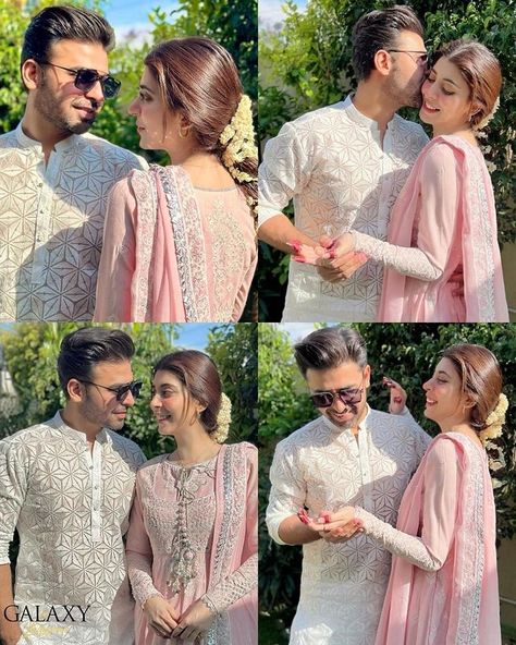 Couple Pose In Traditional, Matching Traditional Outfits For Couples, Couple Pose In Traditional Look, Saree Poses With Boyfriend, Shaadi Poses, Urwa Hocane, Wedding Matching Outfits, Eid Photoshoot Ideas, Couples Hidden Face Pics