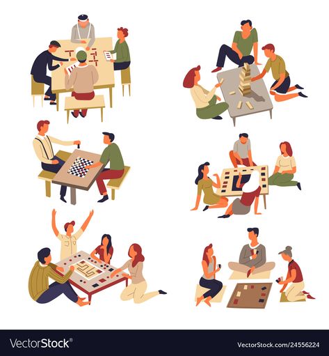 Family Playing Board Games Photography, People Playing Cards Drawing, Playing Chess Illustration, Board Games Illustration, Playing Cards Illustration, Family Hobbies, Entertainment Illustration, Chess Play, Vector Illustration People