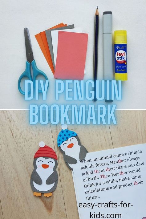 Penguin Kids Craft, Winter Bookmark Craft, Penguin Craft Toddler Art Projects, Penguin Bookmark, Snowman Bookmark, Winter Bookmarks For Kids Free Printable, Fun Kid Bookmarks, Penguin Crafts, Penguin Craft