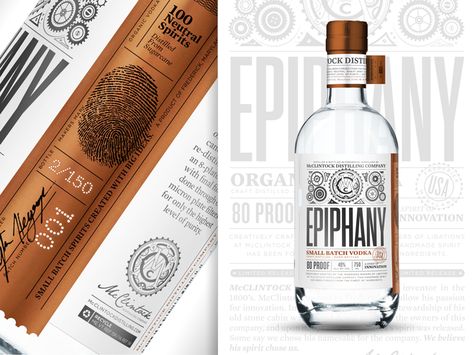 McClintock Distilling Epiphany Vodka by Seth Sirbaugh #Design Popular #Dribbble #shots Spirits Bottle Design, Bacon Vodka, Vodka Packaging, Vodka Labels, Vodka Brands, Alcohol Packaging, Cool Packaging, Social Media Design Inspiration, Communication Design