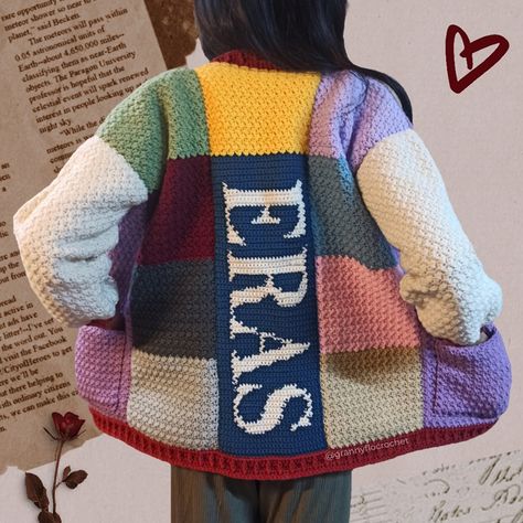 Taylor Swift Sweater Crochet, Taylor Cardigan Crochet, Cardigan Eras Tour Outfit, Taylor Swift Eras Crochet, Eras Tour Crochet Blanket, Eras Tour Crochet Outfit, Eras Tour Outfits Crochet, Crochet Eras Tour Outfit, Taylor Swift Knitting Pattern