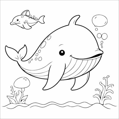 Animals Coloring Pages For Kids, Coloring Pages For Toddlers Printables, Toddler Coloring Pages, Toddler Printables, Whale Coloring Pages, Whale Drawing, Cute Whales, Baby Painting, Card Banner