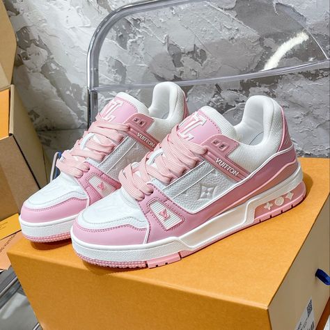 Louis Vuitton Zapatos, Luxury Pink Sneakers For Sports, Pink Louis Vuitton Shoes, Luxury Pink Custom Sneakers For Streetwear, Pink Prada Sneakers, Pink Louis Vuitton Sneakers, Fendi Shoes Men, Louis Vuitton Shoes Heels, Fashion Shoes Heels