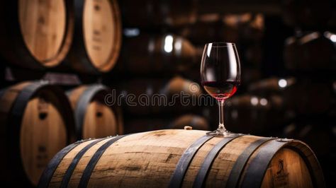 Glass of red wine with a blurred background of cellar, wine-vault with barrels. Generative AI royalty free stock photography Wine Vault, Glass Of Red Wine, Blurred Background, Stock Photography Free, Vaulting, Blur, Red Wine, Stock Photography, Barrel