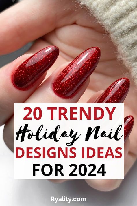 The christmas holiday nails ideas are so good 2024 Holiday Nail Trends, Red Nail Ideas Winter, Nails 2024 Trends Holiday, Super Cute Christmas Nails, Red Nails For New Years, Best Holiday Nails, Holiday Nails Colors, Xmas Cat Eye Nails, Glittery Red Christmas Nails