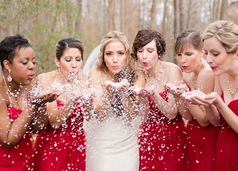 Christmas Bridesmaid Dresses, Winter Wonderland Wedding Decorations, Evergreen Decor, Snow Confetti, Wonderland Wedding Decorations, Wedding Dress Winter, Coastal Virginia, Christmas Bridesmaids, Christmas Wedding Themes